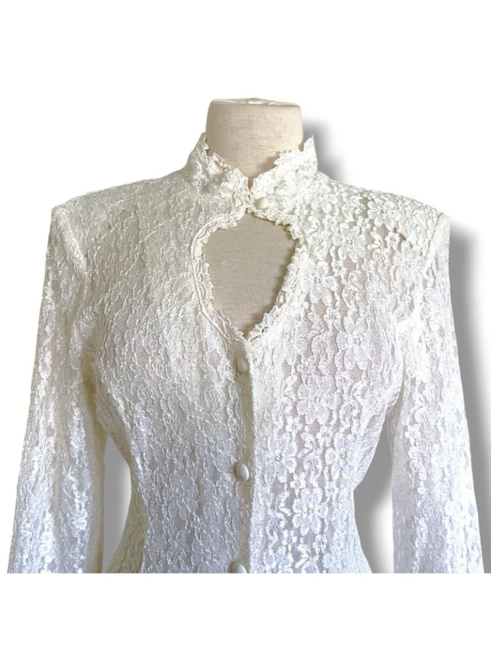 Vintage 90s Dawn Joy Midi Dress Sz Medium White Lace Sheer Prairie Whimsigoth - Picture 6 of 13